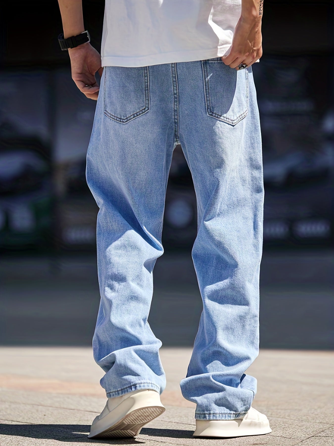 Wide Leg Distressed Denim Pants Mens Casual Street Style Jeans