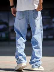 Wide Leg Distressed Denim Pants Mens Casual Street Style Jeans