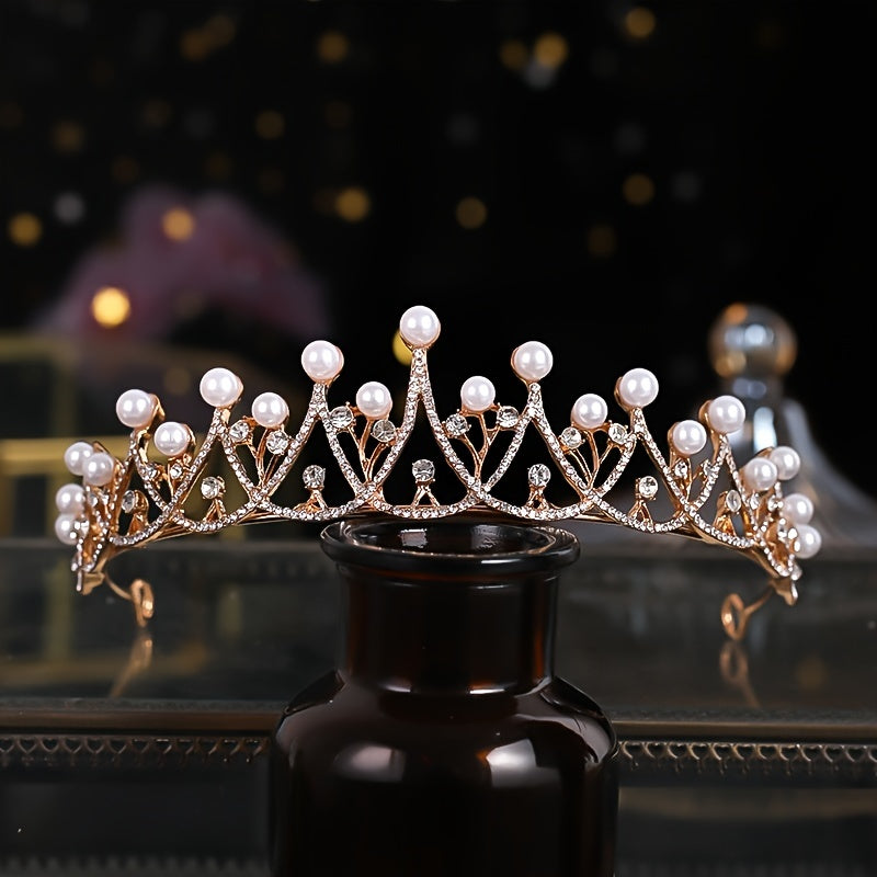 Rhinestone Pearl Queen Crown Baroque Wedding Crown For Bride Princess Tiara