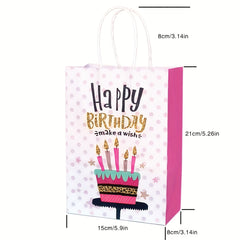 4pcs Happy Birthday Gift Bag Set with Wrappers and Ribbon Ties - Pink Series