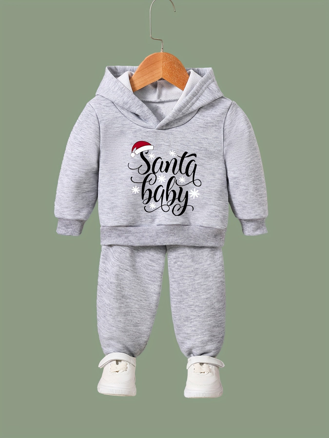 Cartoon Santa Baby Hooded Sweatshirt & Sweatpants Set for Girls