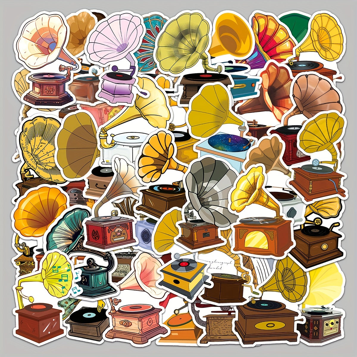 50pcs Cartoon Phonograph Doodle Stickers For Luggage Car Mobile Case Cup