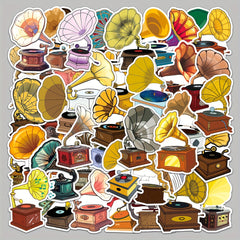 50pcs Cartoon Phonograph Doodle Stickers For Luggage Car Mobile Case Cup