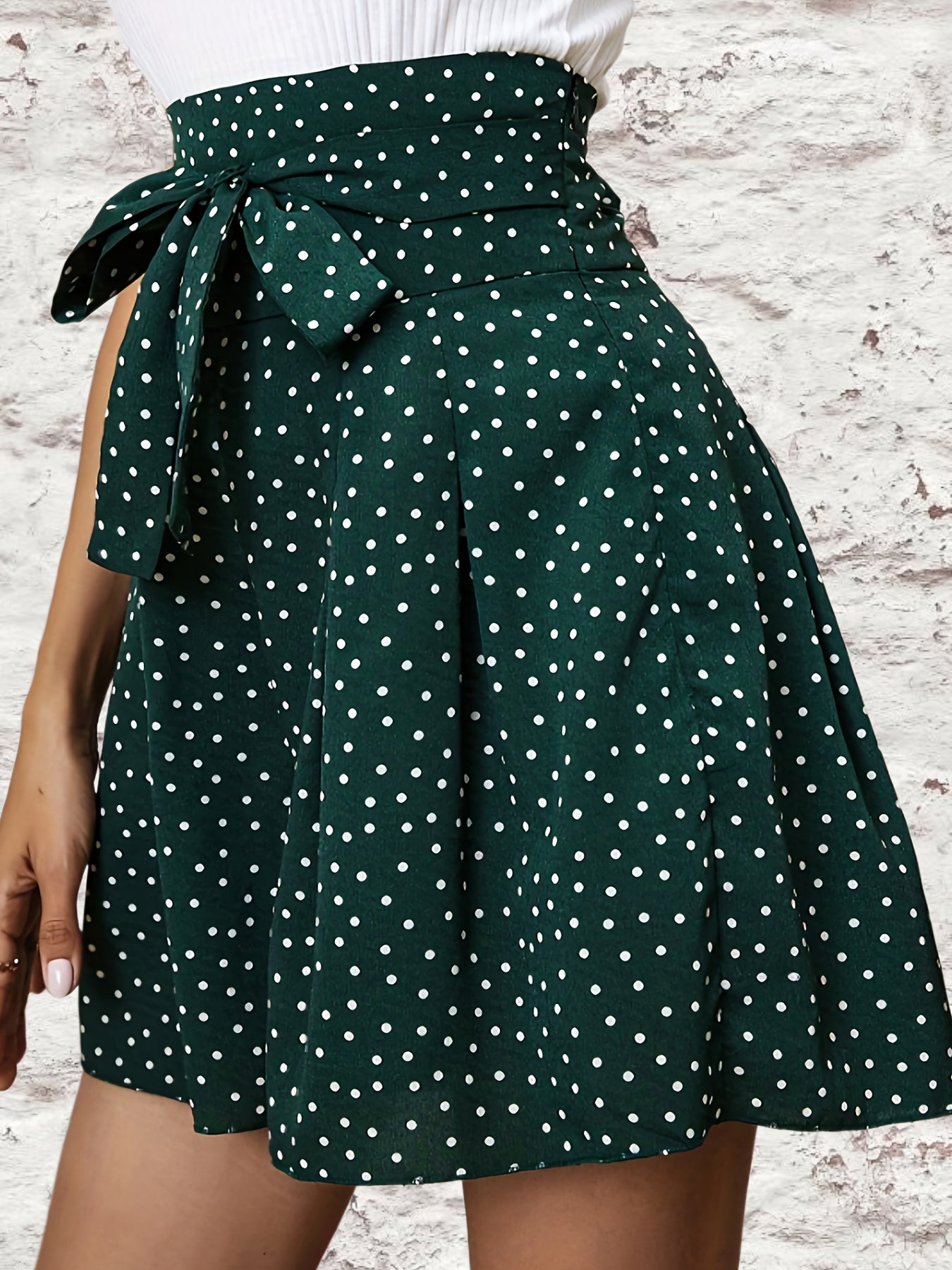 Polka Dot Tie Front Shorts Casual Loose Shorts