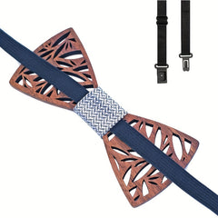 Retro Carved Walnut Wood Bow Tie Set for Father and Son