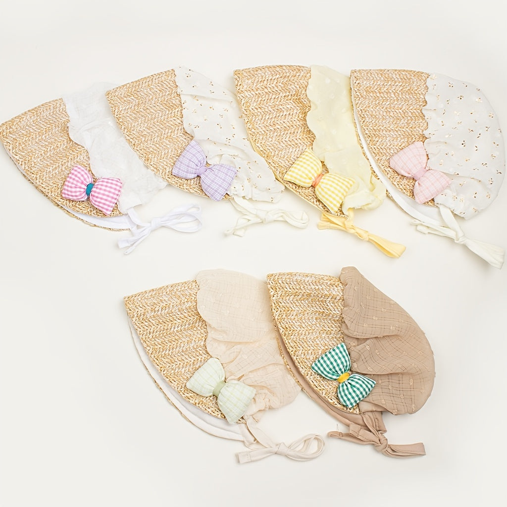 Plaid Bow Mesh Court Baby Headscarf Hat 0-3 Years