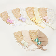 Plaid Bow Mesh Court Baby Headscarf Hat 0-3 Years