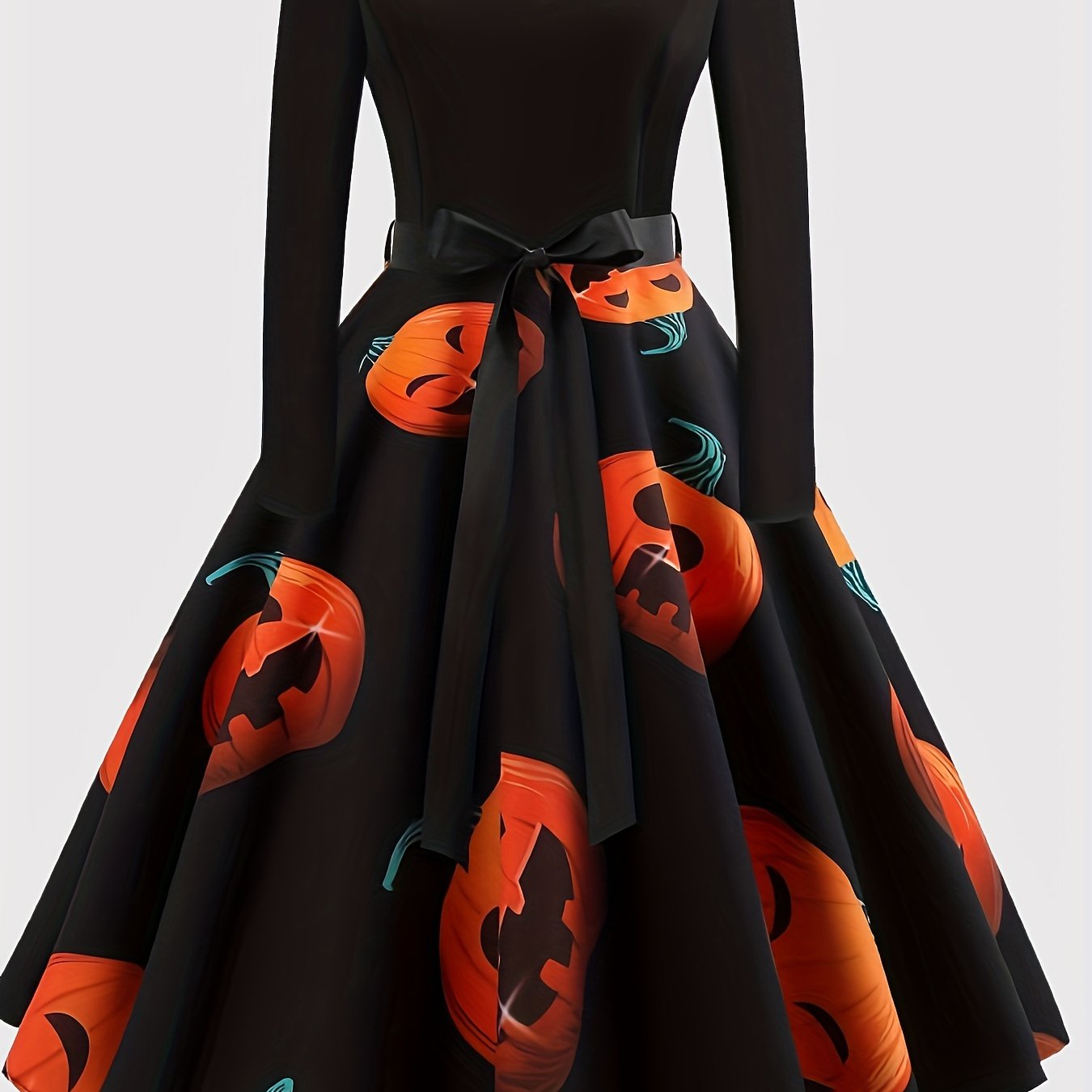 Halloween Skull & Pumpkin Print A-line Dress