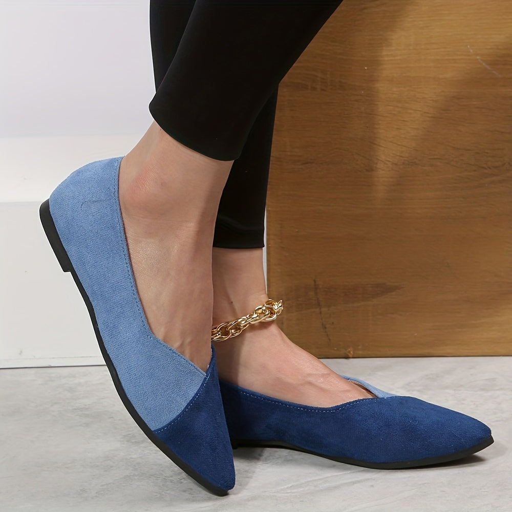 Colorblock Ballet Flats Pointed Toe Soft Sole Slip On Shoes