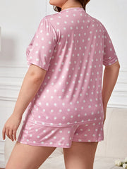 Polka Dot & Slogan Pajama Set Short Sleeve Tee & Shorts Loungewear