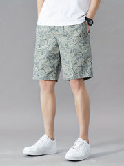 Men's Cotton Leaf Pattern Drawstring Shorts