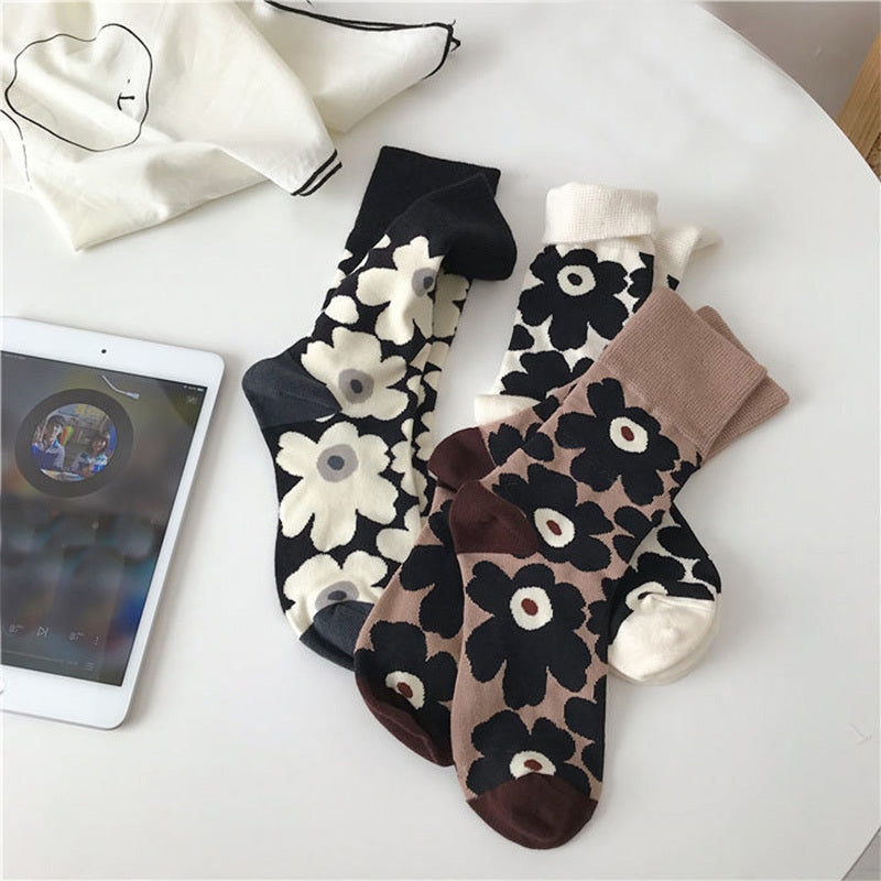 3 Pairs Cartoon Ankle Crew Socks Floral Multicolor Women's Socks