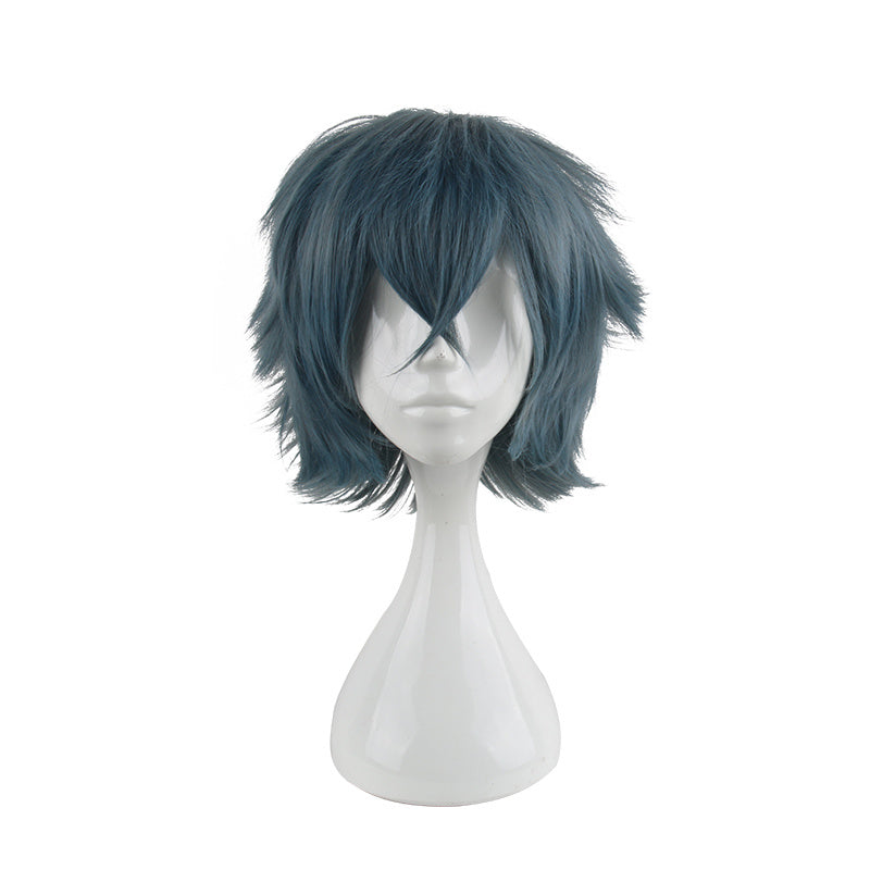 Men's 14 Inch Cyan Gray Anime Dress Up Wig