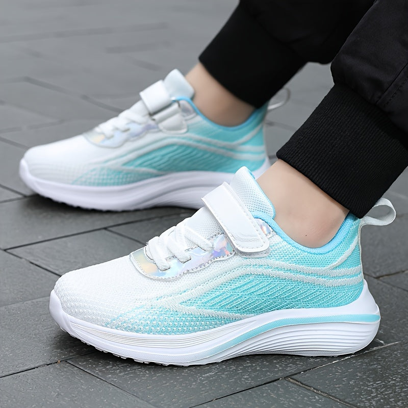 Girls Woven Knit Breathable Sneakers Hook & Loop Non Slip Soft Sole Shoes