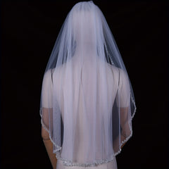 Chapel Length Wedding Veil Organza Beaded Rhinestone Edge Bridal Accessories
