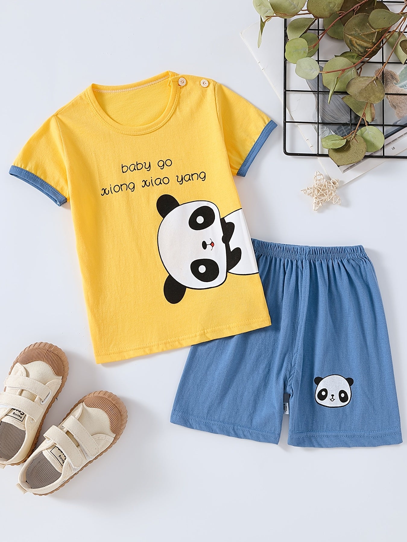 Boys Panda Outfit Shorts & T shirt Crew Neck Casual Summer Kids Clothes