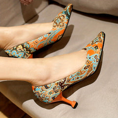 Women's Stiletto Heels Pointed Toe Slip On Pumps Retro Party Dress Shoes