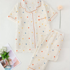 Polka Dot Pajamas Set Short Sleeve Top & Pants Women's Loungewear