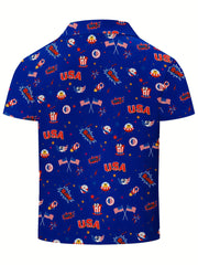 Boy's Graphic Polo Shirt Active Stretch Button Up Short Sleeve Polo
