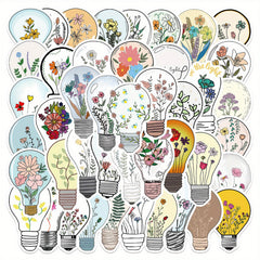 50 Cartoon Light Bulbs Flowers Graffiti Stickers DIY Waterproof Stickers