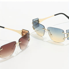 Men's Square Lens Retro Rimless Sunglasses with Metal Hinge