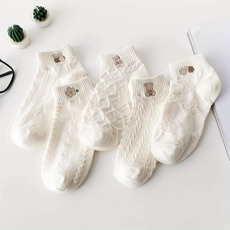 Teen's Animal Pattern Liner Anklets Socks 5 Pairs