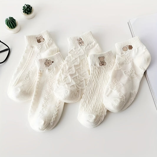 Teen's Animal Pattern Liner Anklets Socks 5 Pairs