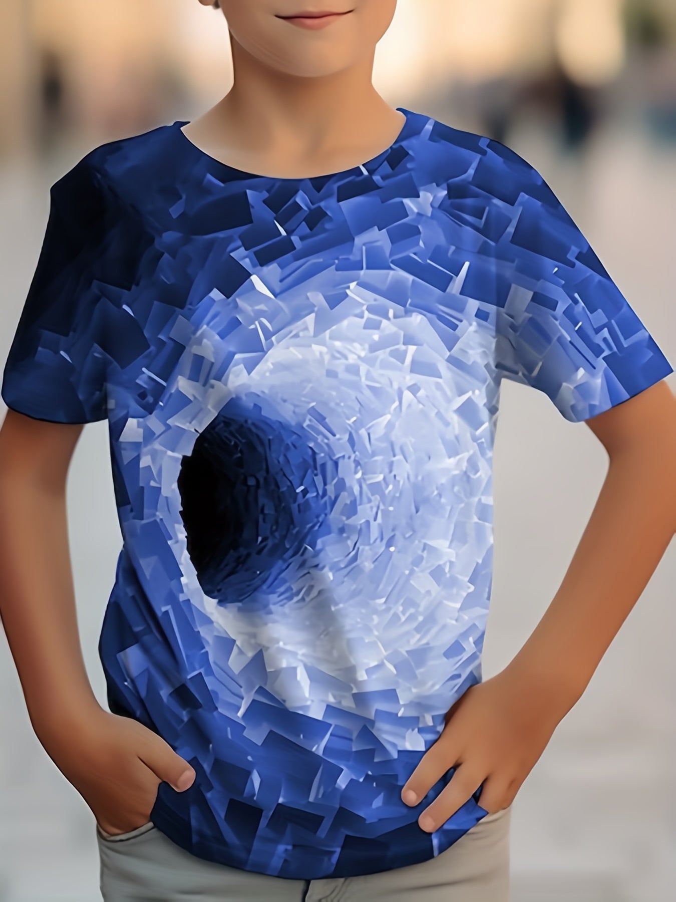 Boys 3D Cube Graphic Tee for Summer Outdoor Activities