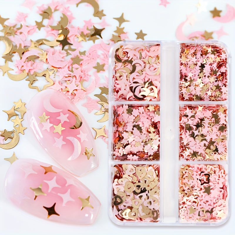 6 Styles Pink Star Moon Love Heart Glitter Flakes UV Epoxy Resin Filler