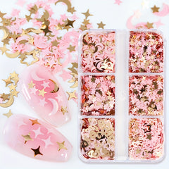 6 Styles Pink Star Moon Love Heart Glitter Flakes UV Epoxy Resin Filler