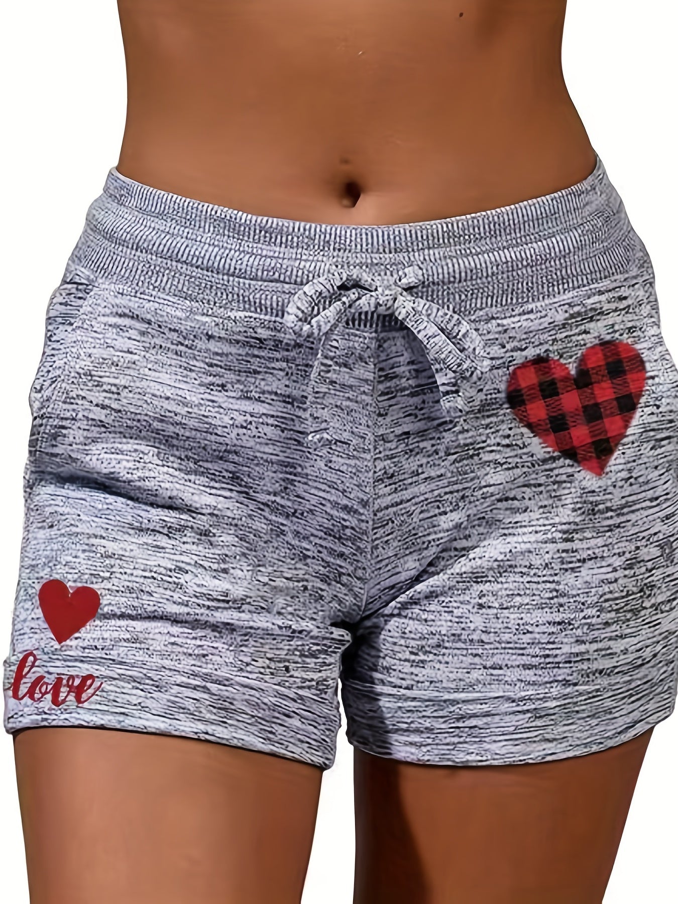 Heart & Letter Pattern Drawstring Shorts for Women