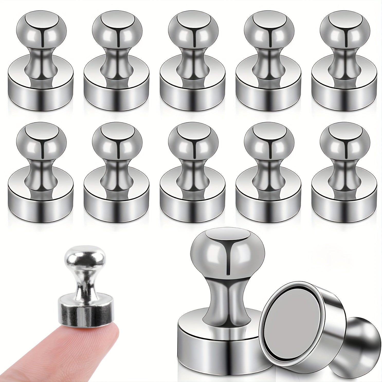 12pcs Strong Fridge Magnets Whiteboard Silver Push Peg Magnets