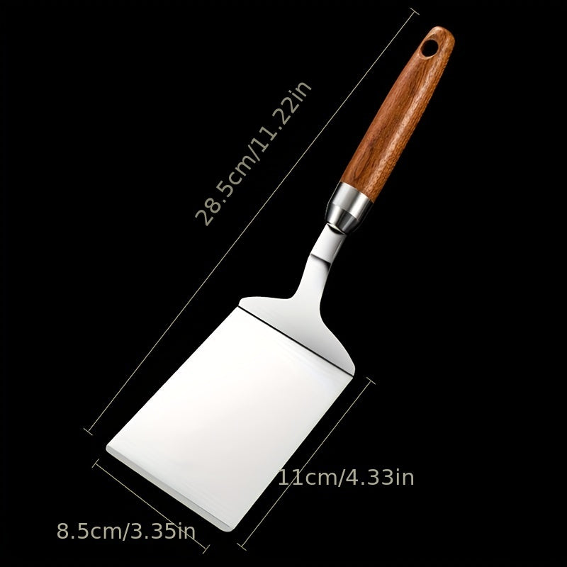 Stainless Steel Griddle Spatula with Wooden Handle for BBQ Pancake Hamburger