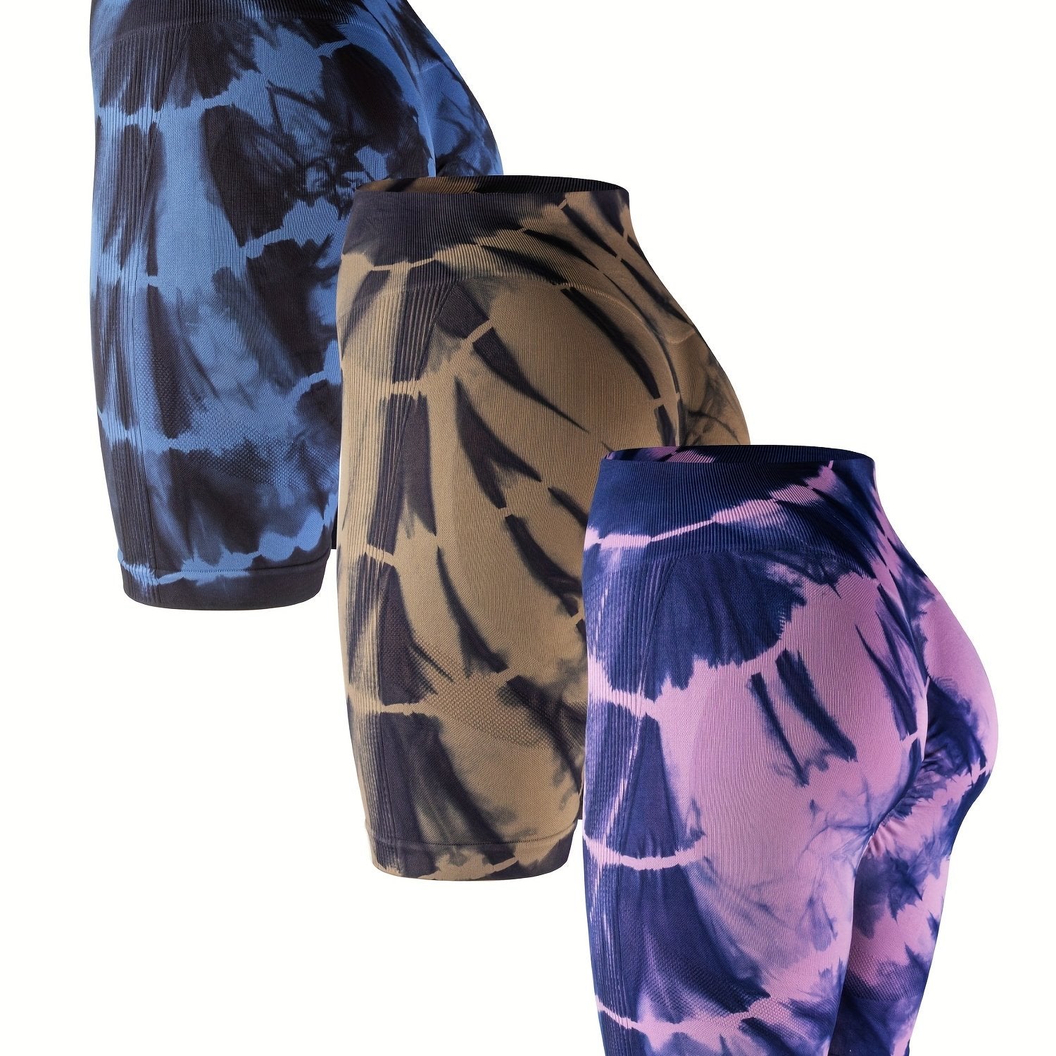 3-Pack Seamless Tie Dye Biker Shorts High Waist High Stretch