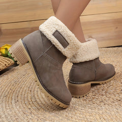 Women's Fuzzy Ankle Boots Chunky Heel Warm Velvet Fluffy Winter Shoes