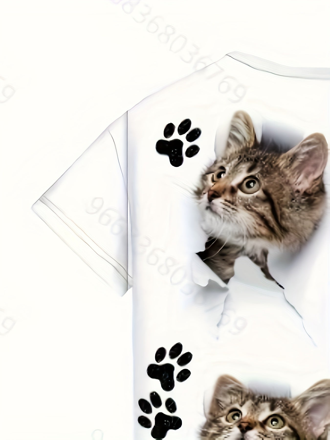 3D Kitty & Paw Short Sleeve T-shirt - Summer Clothes