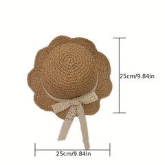 Kids Straw Sun Hat with Lace Butterfly Knot