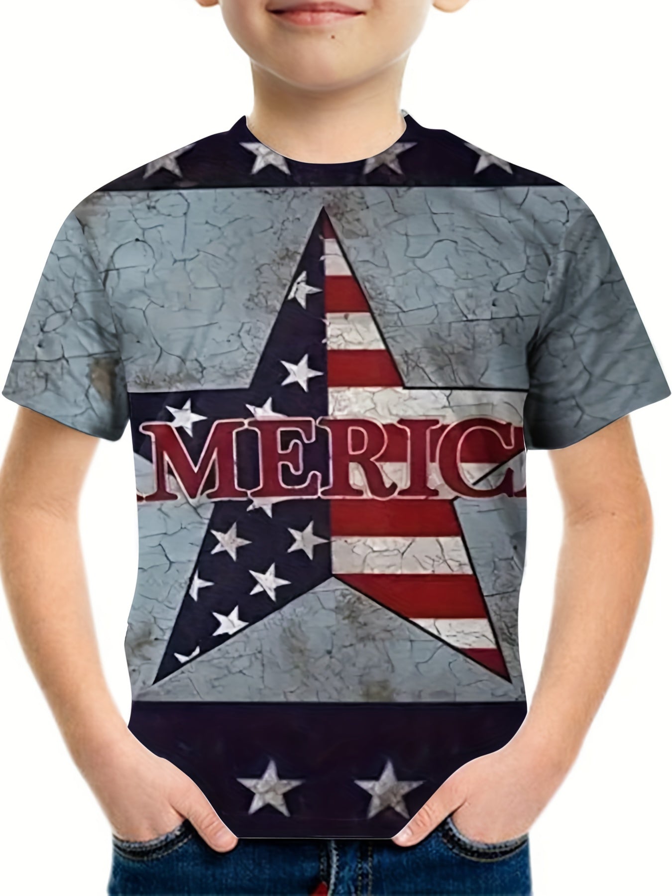 Boy's Vintage Star Graphic T-shirt Slightly Stretch Short Sleeve Tee