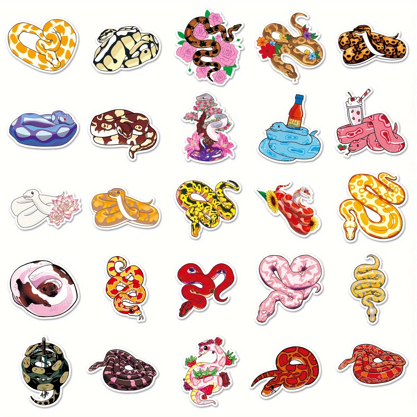 50pcs Colorful Snake Cartoon Series Stickers for Phone Laptop Helmet Skateboard