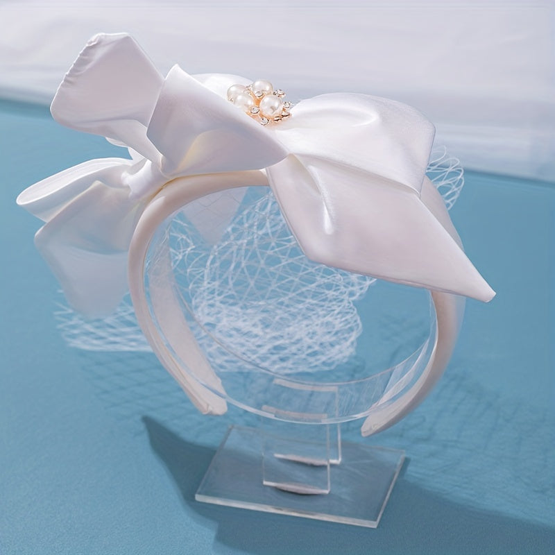 Vintage Ivory Mesh Bow Headband Wide Brim Women's Hair Accessories