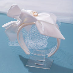 Vintage Ivory Mesh Bow Headband Wide Brim Women's Hair Accessories