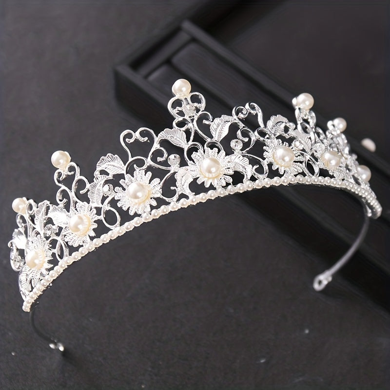 Vintage Baroque Sunflower Crown Tiara Bridal Faux Pearl Hair Accessories