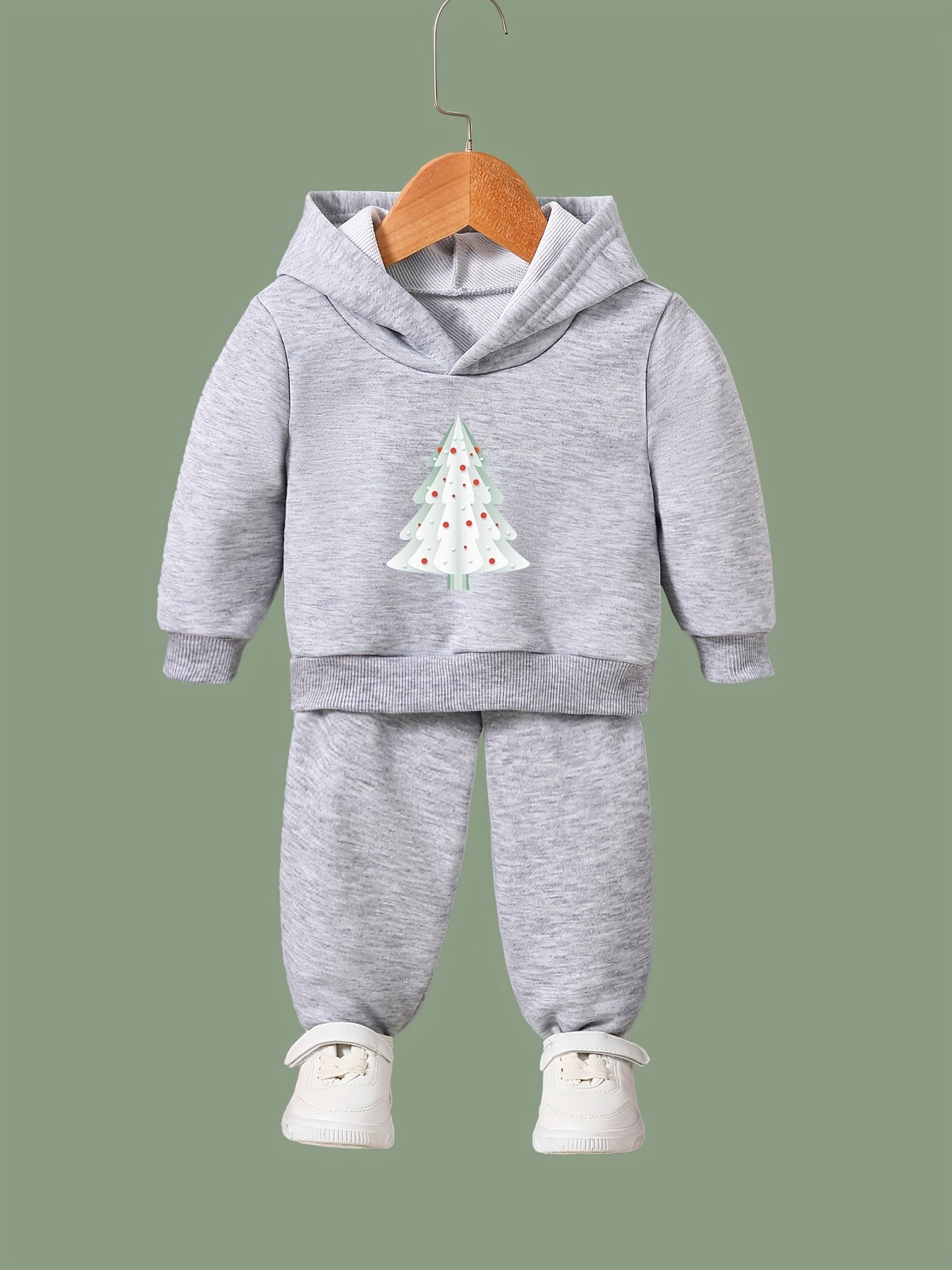 Christmas Tree Print Hoodies Pants Set for Spring Fall Sports