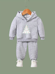 Christmas Tree Print Hoodies Pants Set for Spring Fall Sports