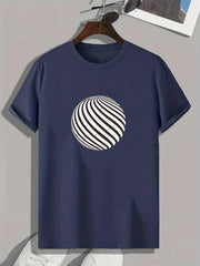 Geometric Ball Print Men's Comfy T-shirt for Outdoor Summer