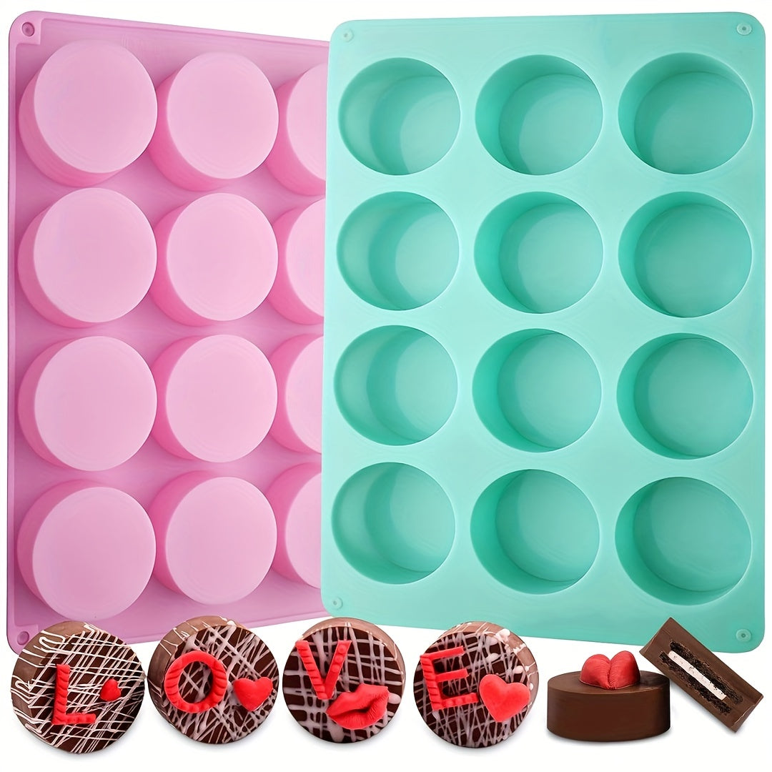 2Pcs Round Chocolate Cookie Resin Molds 12 Cavity Cylinder Silicone Molds