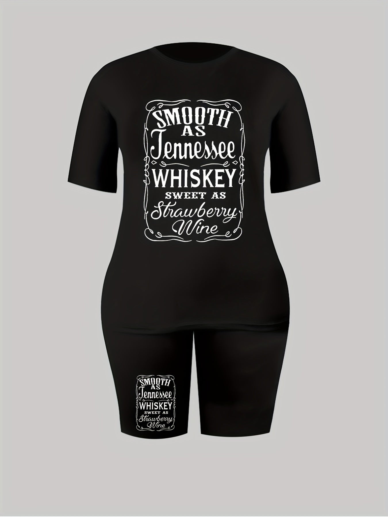 Slogan Print Short Sleeve Crop Top & Shorts Set