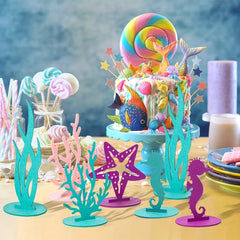 2pcs Mermaid Birthday Decorations Felt Table Centerpiece Under The Sea Party