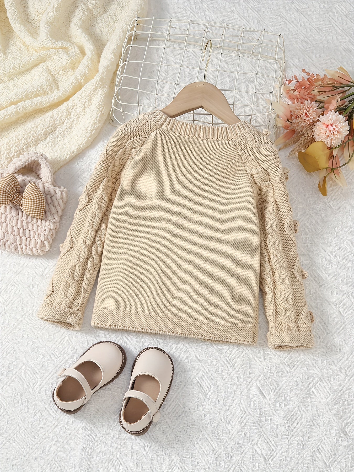 Cute Girls Sweater with Stylish Fur Ball Shape