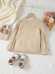 Cute Girls Sweater with Stylish Fur Ball Shape